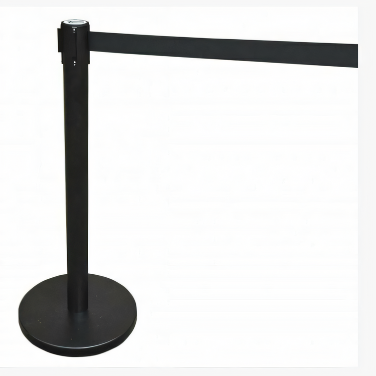 Product image #1 for Omcan Freestanding Retractable Belt Crowd Control Barrier with Rubberized Base and 78-Inch Black Belt