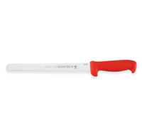 Mundial 10-Inch Serrated Slicing Knife with Red Antimicrobial Polypropylene Handle
