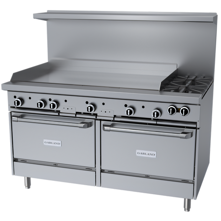 Product image #1 for Garland G Starfire Pro Series 60-Inch Gas Restaurant Range with 2 Open Burners, 48-Inch Griddle, and 2 Standard Ovens