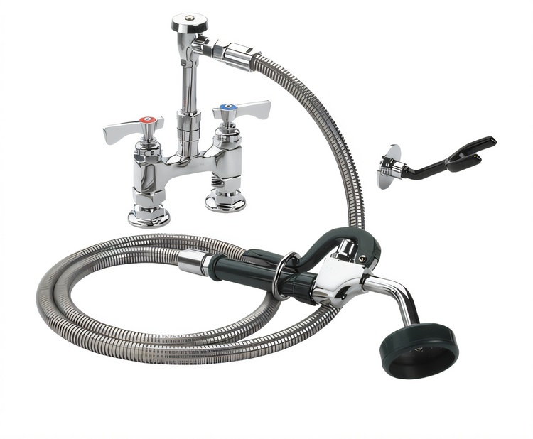Product image #1 for Krowne Royal Series Deck-Mount Utility Spray Assembly, 4-Inch Adjustable Centers, 72-Inch Stainless Steel Hose