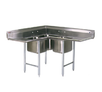 Eagle Group C314-24-3-24 3-Compartment Corner Stainless Steel Commercial Sink with Double Drainboards
