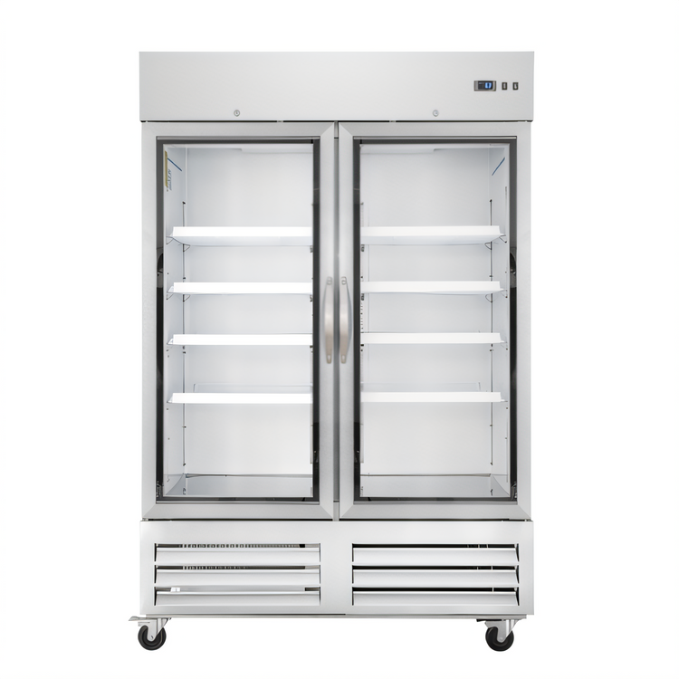 Product image #1 for KoolMore 54-Inch 2-Section Convertible Refrigerator/Freezer Reach-In with Self-Closing Glass Doors, 49 Cu. Ft.