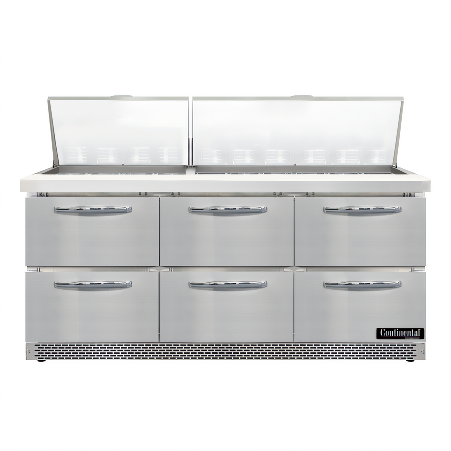 Product image #1 for Continental Refrigerator Designer Line Mighty Top 72" 3-Section Refrigerated Sandwich Prep Table with Drawers