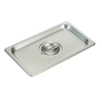 Winco 1/4 Size Solid Steam Table Pan Cover with Handle, 25-Gauge 18/8 Stainless Steel