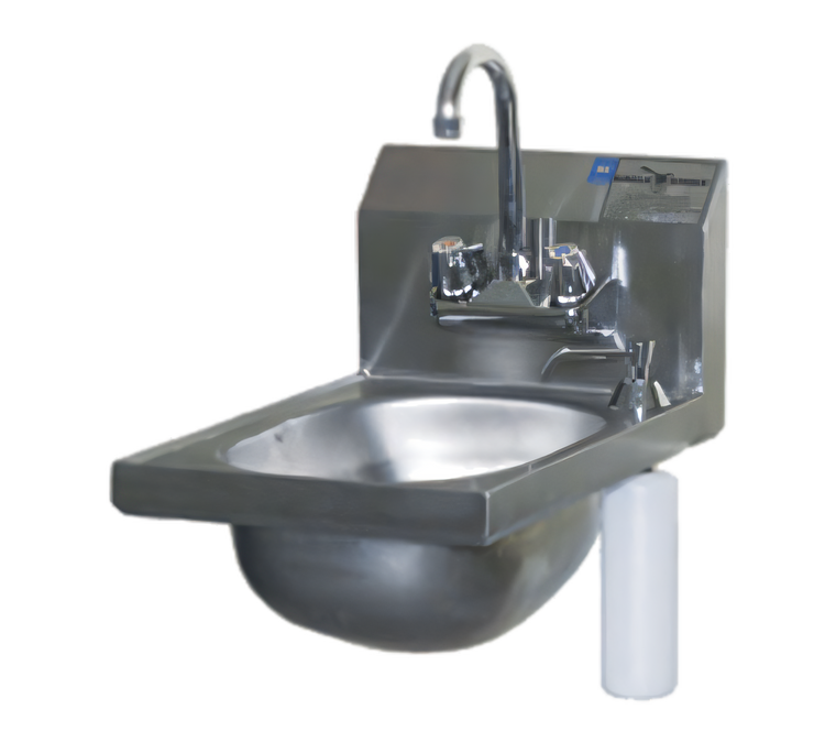 Product image #1 for Eagle Group Wall-Mounted 304 Stainless Steel Hand Sink with Faucet, Basket Drain, and Soap Dispenser, 13-1/2 x 9-3/4 x 6-3/4-Inch Bowl