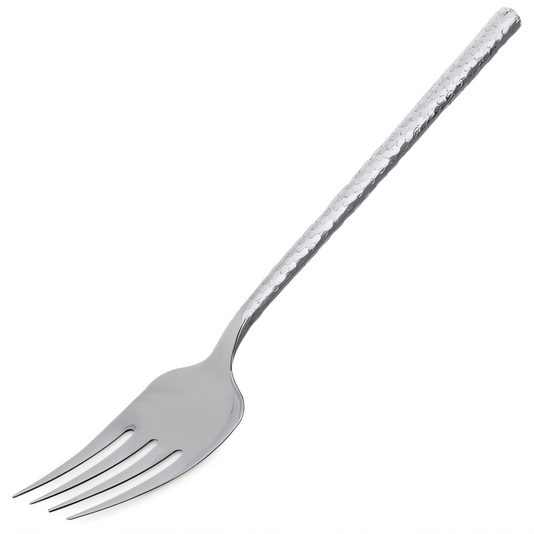 Product image #1 for Terra 12-Inch Slotted Cold Meat Fork, Stainless Steel, Hammered Mirror Finish