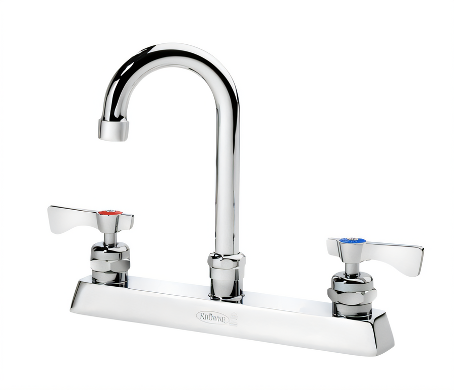 Product image #1 for Krowne Royal Series 8-Inch Center Deck Mount Manual Faucet with 3-1/2-Inch Gooseneck Spout, Vandal-Resistant Wristblade Handles, and 0.50 GPM Aerator