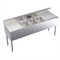 Krowne Royal Series Three-Compartment Underbar Sink Unit with Dual Integral Drainboards and Swing-Spout Faucet, 72-Inch