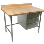 Thumbnail image #1 for John Boos BT1S01 48-Inch x 30-Inch Bakers' Table with 1-3/4-Inch Maple Top, 4-Inch Coved Riser, and 3-Drawer Stainless Steel Base