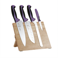 Mercer Culinary Millennia Colors 5-Piece Magnetic Knife Set with Rubberwood Board, Purple Handles