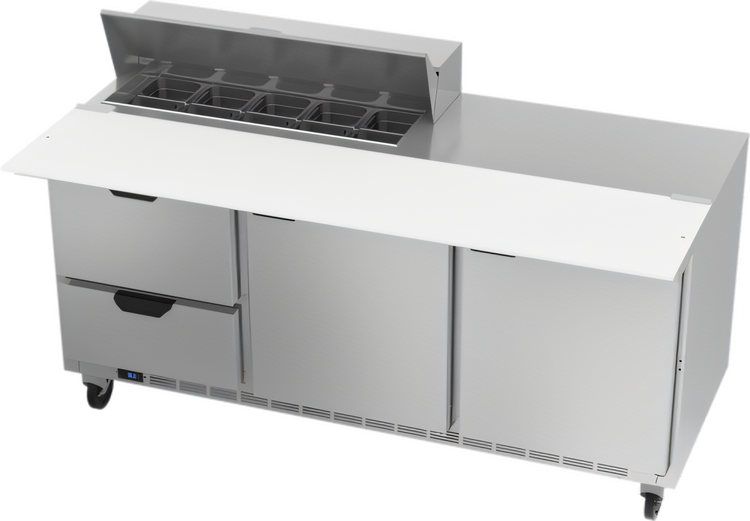 Product image #1 for Beverage-Air SPED72HC-10C-2 72-Inch Three-Section Sandwich Prep Table Refrigerated Counter with 10-Pan Top, 2 Doors, and 2 Drawers