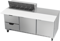 Beverage-Air SPED72HC-10C-2 72-Inch Three-Section Sandwich Prep Table Refrigerated Counter with 10-Pan Top, 2 Doors, and 2 Drawers