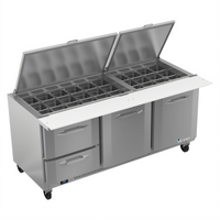 Victory UltraSpec V-Core 72-Inch Three-Section Sandwich Prep Refrigerator with 2 Doors, 2 Drawers, and 30-Pan Top