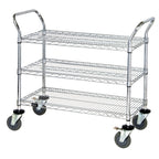 Thumbnail image #1 for Quantum WRC-2442-3 3-Shelf Chrome-Plated Utility Bus Cart, 1,200 lb. Capacity, Two U-Shaped Handles, 42 x 24 x 37-1/2 Inches