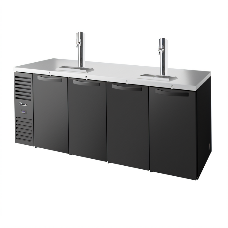 Product image #1 for True 92-Inch Four-Section Reach-In Single-Zone Refrigerated Draft Bar Cooler with Stainless Steel Top and 2 Draft Columns