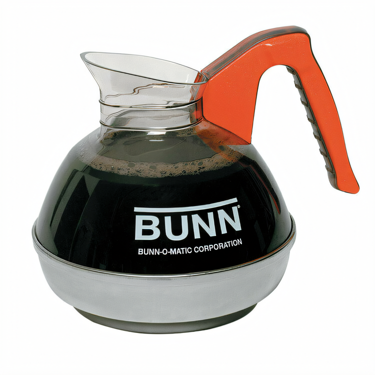 Product image #1 for BUNN EasyPour 64 oz Drip-Proof Coffee Decanter with Fast-Pour Lip, Orange Handle and Stainless Steel Bottom