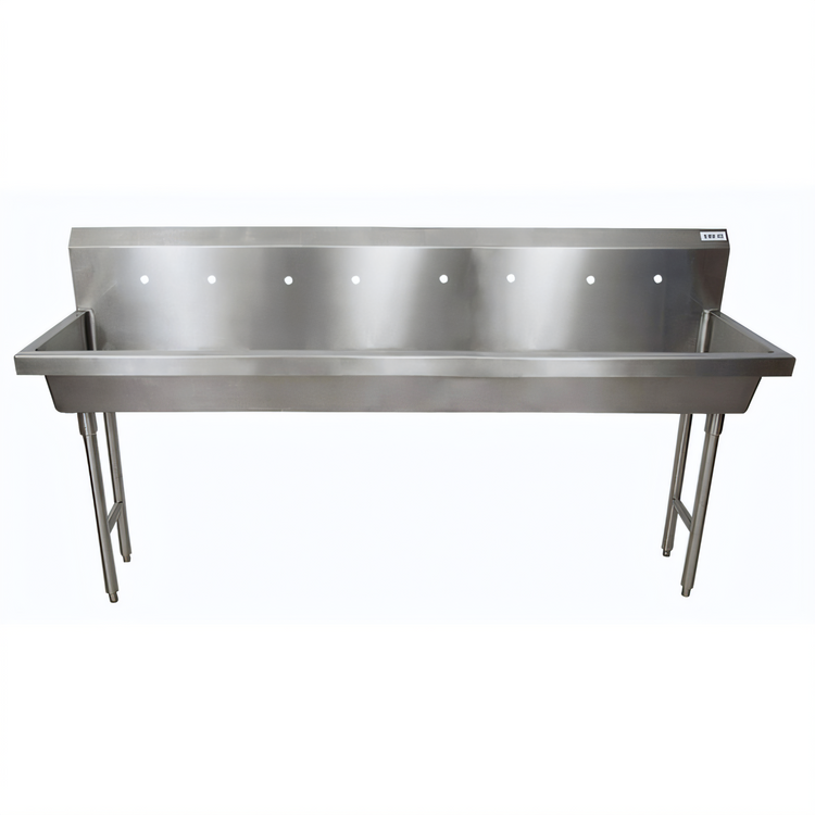 Product image #1 for BK Resources Four-Station Freestanding Stainless Steel Hand Wash Sink, 96 Inch Wide