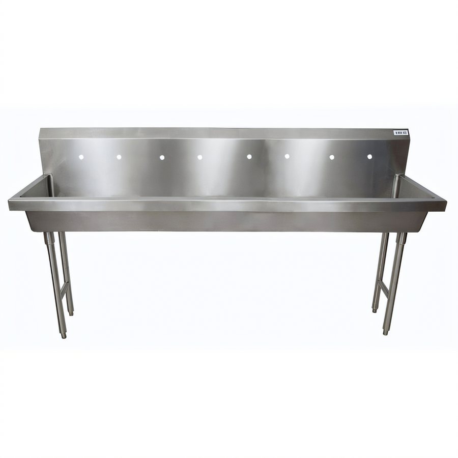 Product image #1 for BK Resources Four-Station Freestanding Stainless Steel Hand Wash Sink, 96 Inch Wide