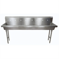 BK Resources Four-Station Freestanding Stainless Steel Hand Wash Sink, 96 Inch Wide