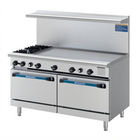 Turbo Air Radiance 60-Inch Gas Restaurant Range with 48-Inch Left Griddle, 2 Open Burners, and 2 Standard Ovens
