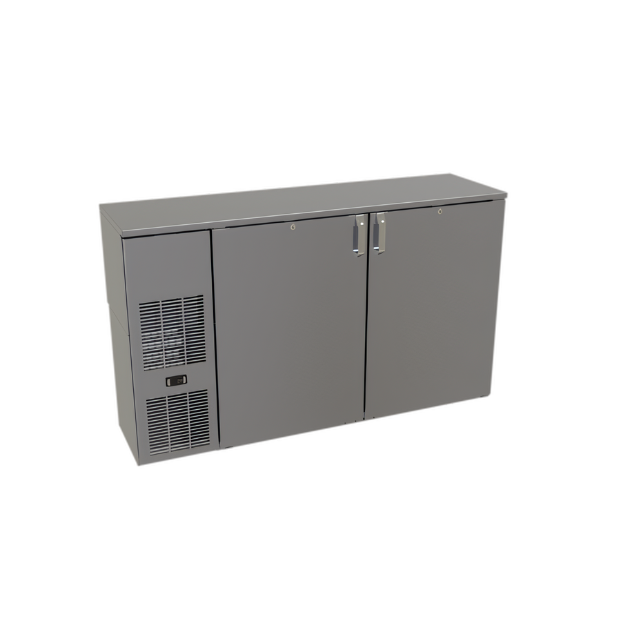 Product image #1 for Glastender Shallow Depth Front-Serviced One-Zone Bar Profile Back Bar Cooler, 60-Inch, Two-Section, Solid Swing Doors, Stainless Steel Top