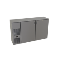 Glastender Shallow Depth Front-Serviced One-Zone Bar Profile Back Bar Cooler, 60-Inch, Two-Section, Solid Swing Doors, Stainless Steel Top