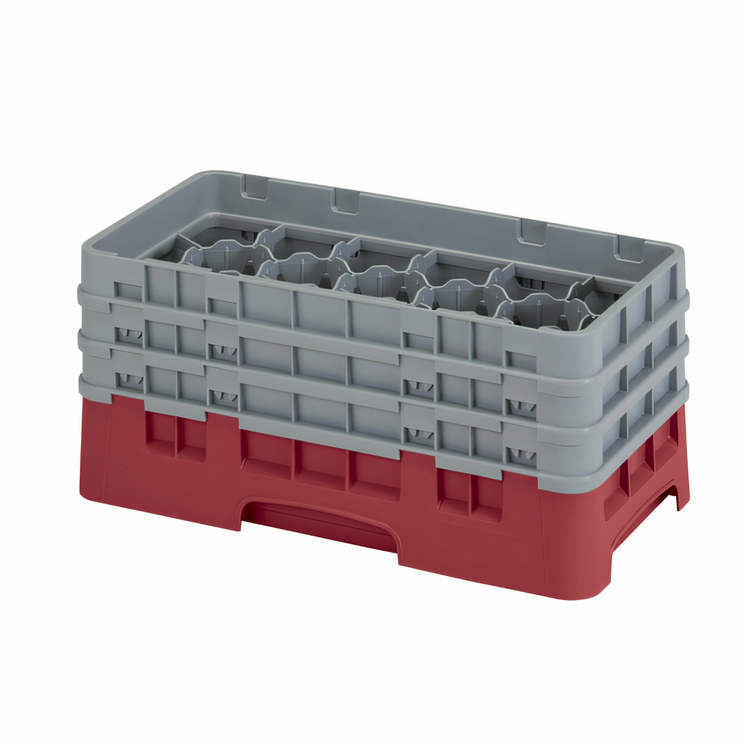Product image #2 for Cambro Camrack Half-Size 17-Compartment Glass Rack with 3 Soft Gray Extenders, Cranberry