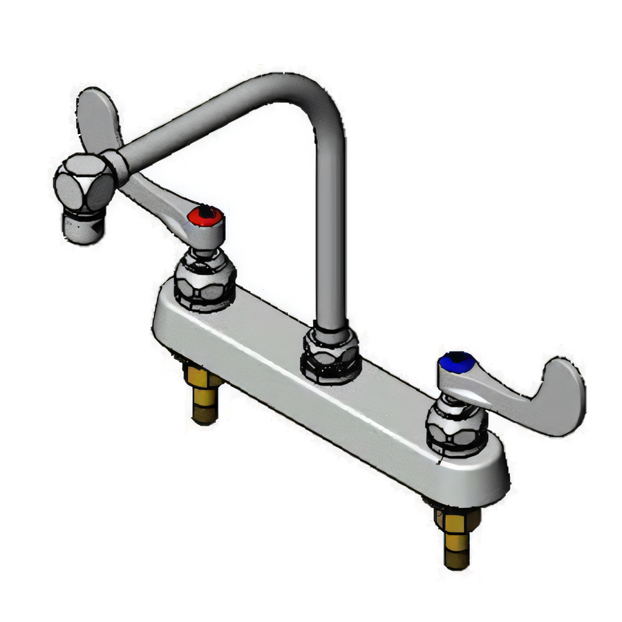 Product image #1 for T&S Brass B-1149 Deck-Mount Workboard Faucet with Swing Gooseneck Spout, Aerator and Wrist Action Handles