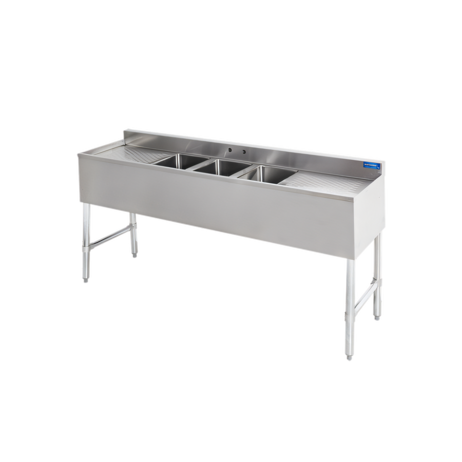 Product image #1 for Sapphire SMBS-3D18 72-Inch Three-Compartment Underbar Sink with Left & Right Drainboards