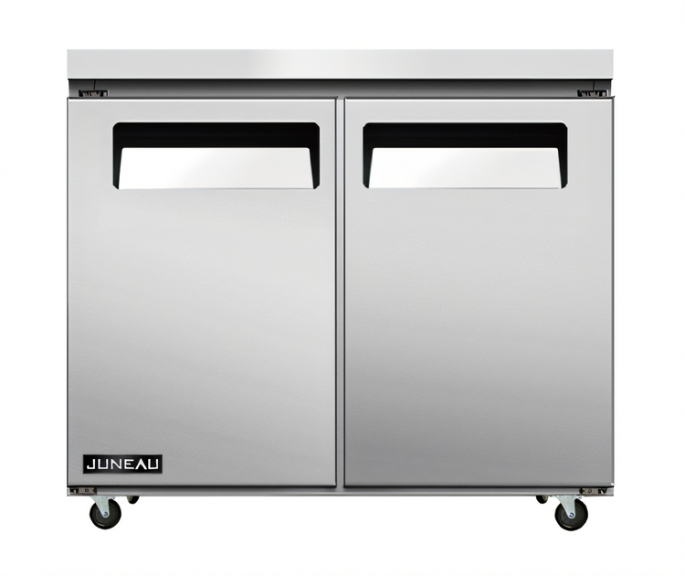 Product image #1 for Juneau 2-Section Undercounter Reach-In Freezer, 4.9 Cu. Ft., Solid Doors, Stainless Steel