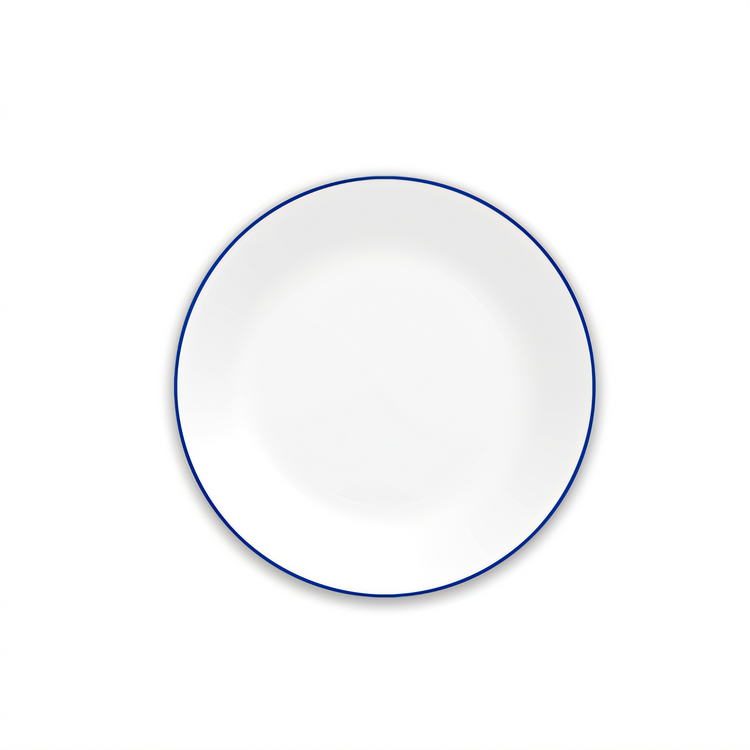 Product image #1 for Corelle Essentials Round Vitrelle Glass Appetizer Plate, 6-3/4 Inch, White with Blue Rim, 36/Case