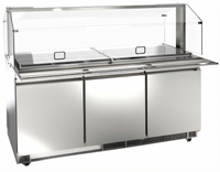 Omcan 72-Inch Stainless Steel Three-Section Refrigerated Prep Table, Rear-Mount Self-Contained