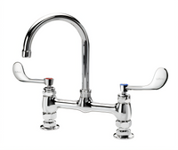 Krowne Royal Series 8-Inch Raised Deck-Mount Manual Faucet with 6-Inch Gooseneck Spout and Wristblade Handles