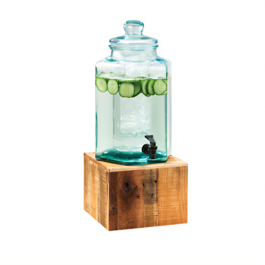 Product image #1 for Madera 2 Gallon Glass Beverage Dispenser with Infusion Chamber, Drip Tray, and Rustic Pine Base