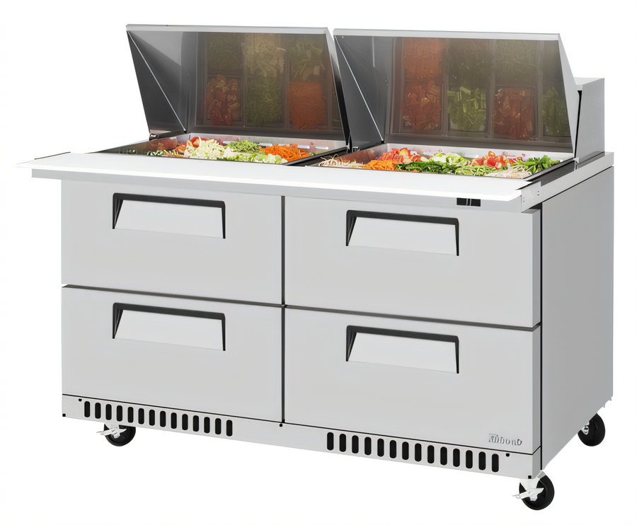 Product image #1 for Turbo Air Super Deluxe 60-Inch Front Breathing Two-Section Sandwich/Salad Mega Top Refrigerated Prep Table with 4 Drawers