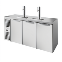 True Premier Bar 84-Inch Three-Section Refrigerated Draft Bar Cooler with 2 Beer Columns