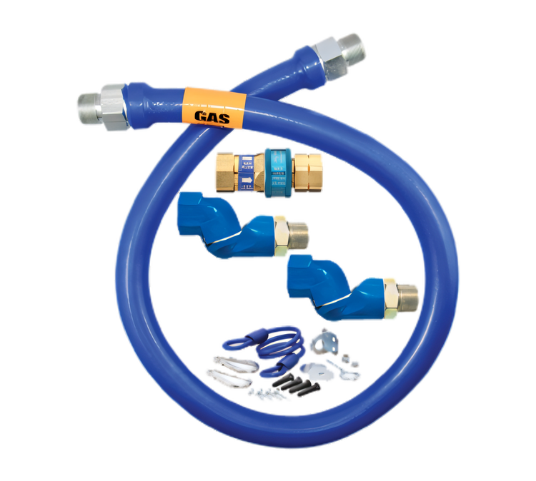Product image #1 for Dormont Blue Hose 1-1/4 Inch I.D. x 60 Inch Moveable Gas Connector Hose Assembly with Double Swivel MAX, SnapFast Quick-Disconnect, and Restraining Device