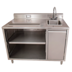 Thumbnail image #1 for BK Resources BEVT-3048R 48" x 30" Stainless Steel Beverage Table with Right-Side Sink, Urn Trough, Cabinet Storage & Outlet