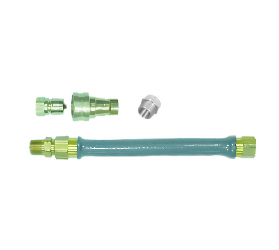 Product image #1 for Dormont Safety System Combi-Oven Connector Gas Hose, 3/8-Inch ID x 48-Inch, Gray PVC-Coated Braided Stainless Steel, Brass 2-Way Quick Disconnect