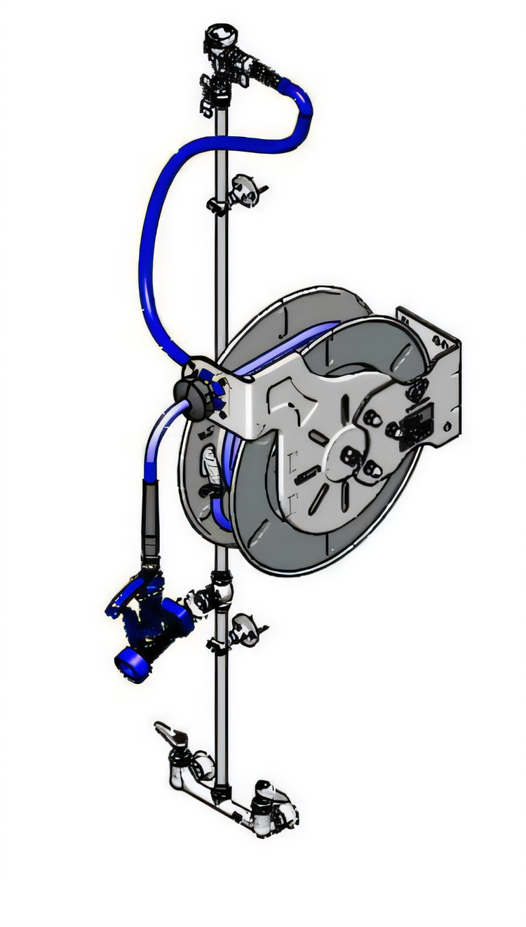 Product image #1 for T&S Brass Open Stainless Steel Hose Reel Assembly with 50' Hose, Exposed Piping and Accessories
