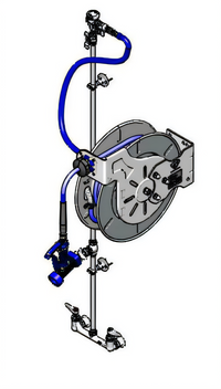 T&S Brass Open Stainless Steel Hose Reel Assembly with 50' Hose, Exposed Piping and Accessories