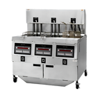 Thumbnail image #1 for Henny Penny OGA323.0 3-Well Gas Auto-Lift Open Fryer with Built-In Filtration, Programmable Digital Controls, Stainless Steel, 65-lb Oil Capacity per