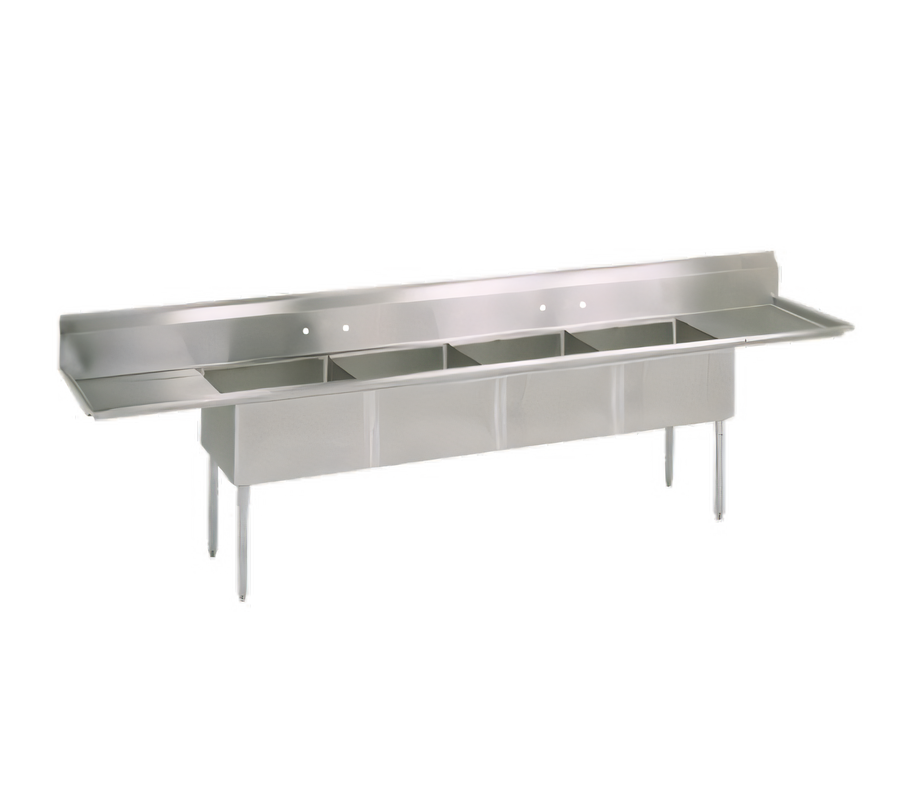 Product image #1 for John Boos E-Series 4-Compartment Double Drainboard Sink, 100-Inch Wide, 18-Gauge Stainless Steel
