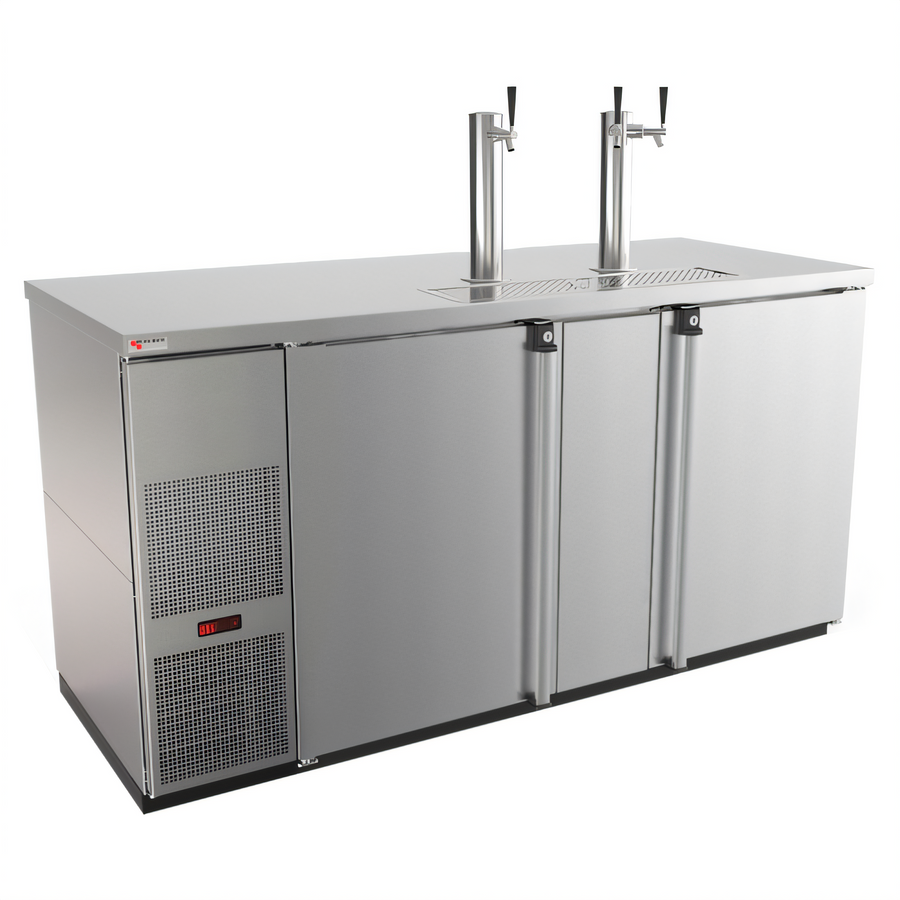Product image #1 for Pro-Line E-Series Two-Section Stainless Steel Direct Draw Draft Beer Cooler with 2 Towers and 3 Faucets, 69-1/2-Inch Wide, 28 Cu. Ft.