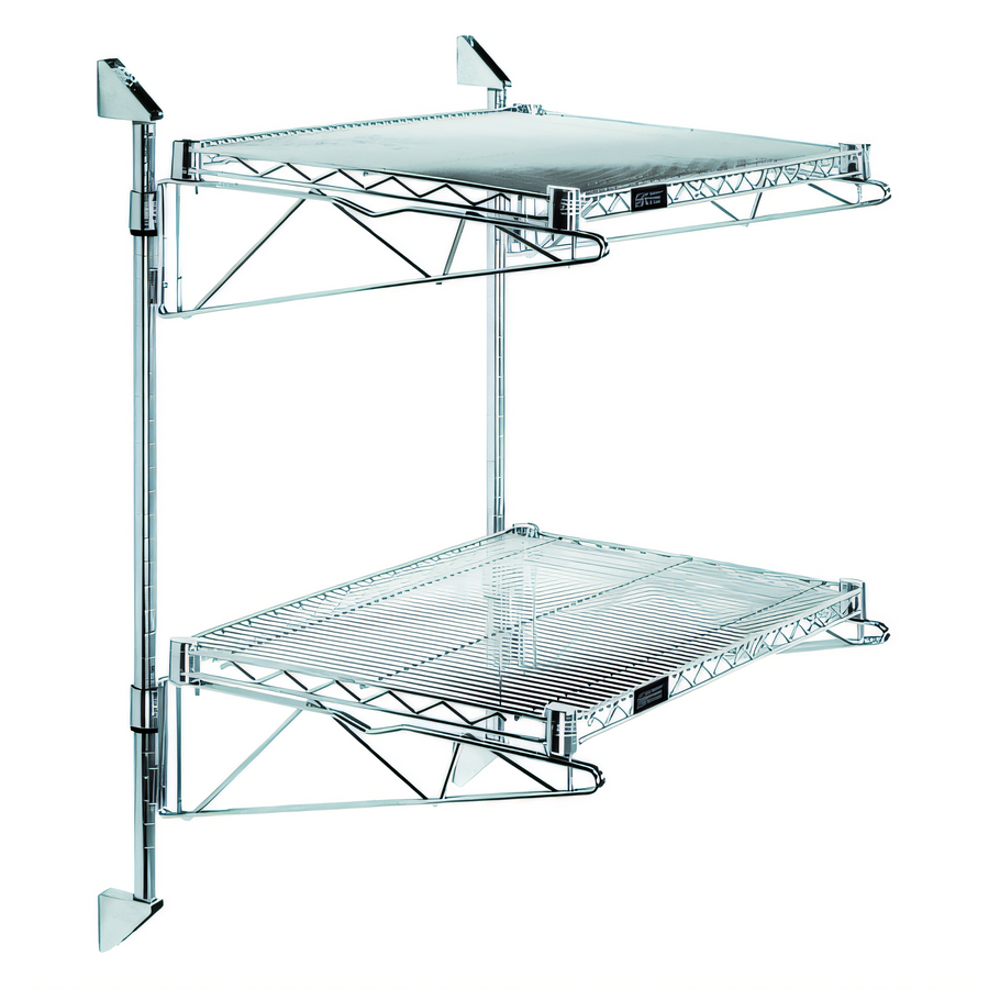 Product image #1 for Quantum Cantilever Double Shelf Wall-Mount Wire Shelving Unit with 2 Chrome-Plated 24 x 12 Inch Shelves