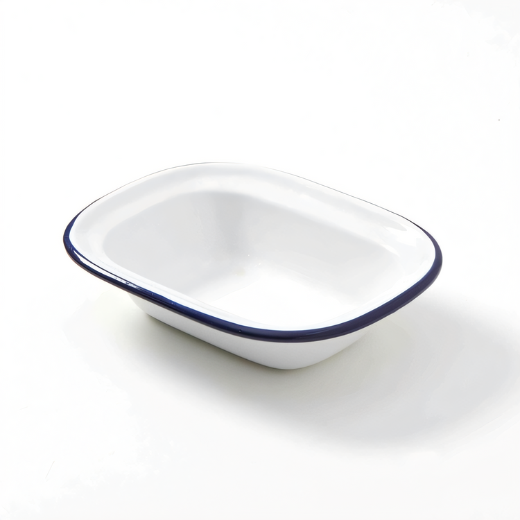 Product image #1 for American Metalcraft 8 oz. Oblong Enamelware Bowl, White with Blue Rim