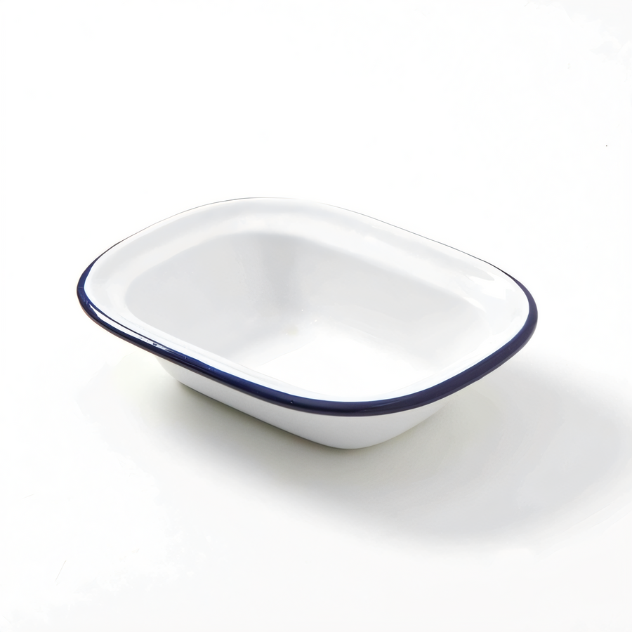 Product image #1 for American Metalcraft 8 oz. Oblong Enamelware Bowl, White with Blue Rim