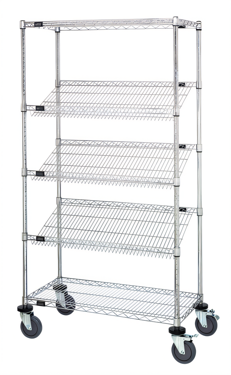 Product image #1 for Quantum 36 x 18 x 63 Inch Mobile Wire Shelving Cart with 5 Shelves, Chrome Plated