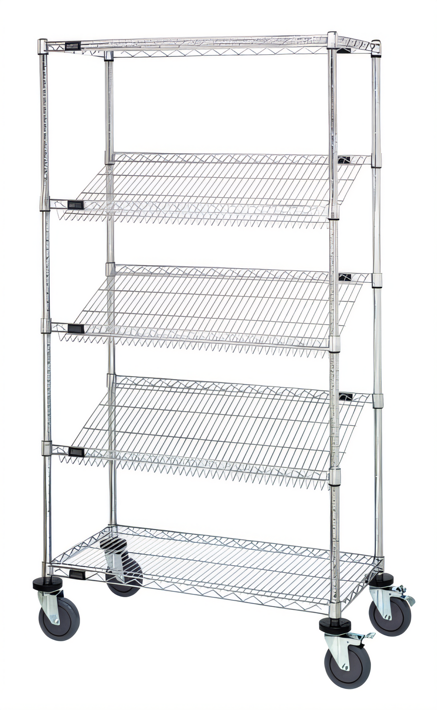 Product image #1 for Quantum 36 x 18 x 63 Inch Mobile Wire Shelving Cart with 5 Shelves, Chrome Plated