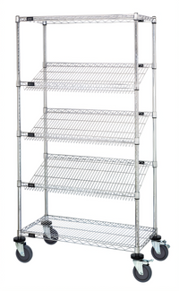 Quantum 36 x 18 x 63 Inch Mobile Wire Shelving Cart with 5 Shelves, Chrome Plated